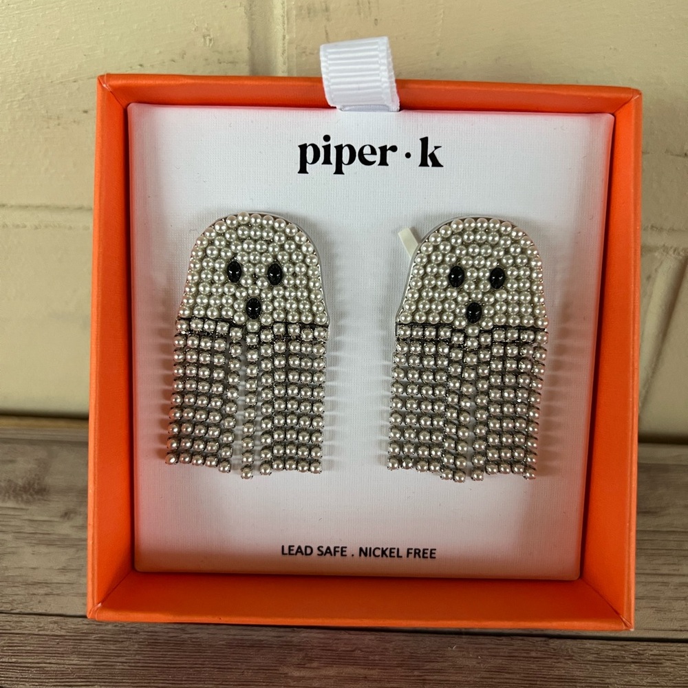 Piper K Silver Beaded Ghost Earrings